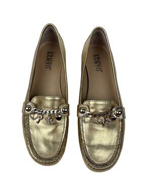 Franco Sarto Y2K Leather Gold Metallic Moc Tie Charm Preppy Loafers 7.5
